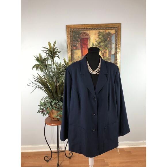 Sag harbor Women Plus 22W Jacket Navy Blue Lapel Notch Collar 3 Button Closure - Picture 3 of 9